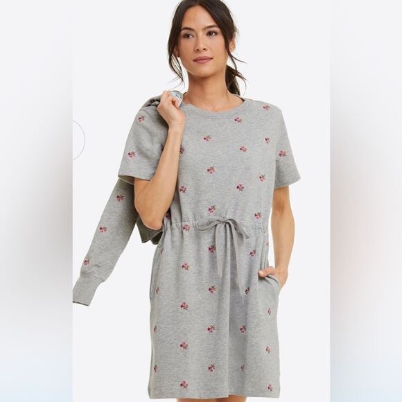 Draper James Gretchen Sweatshirt Dress in Embroidered Viola - Picture 1 of 7